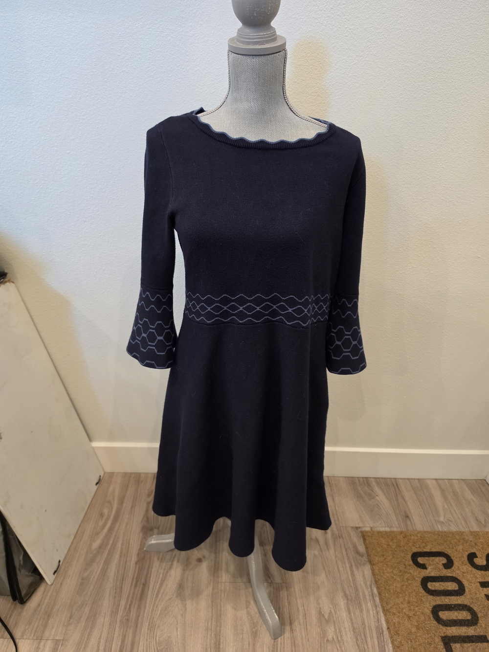 Dressbarn Women's Navy Knit Fit-and-Flare Dress